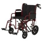 Medline Transport Chair with Removable Desk-Length Arms and Swing-Away Footrests 22in Seat 500lbs Red 1Ct