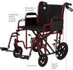 Medline Transport Chair with Removable Desk-Length Arms and Swing-Away Footrests 22in Seat 500lbs Red 1Ct - Image 9